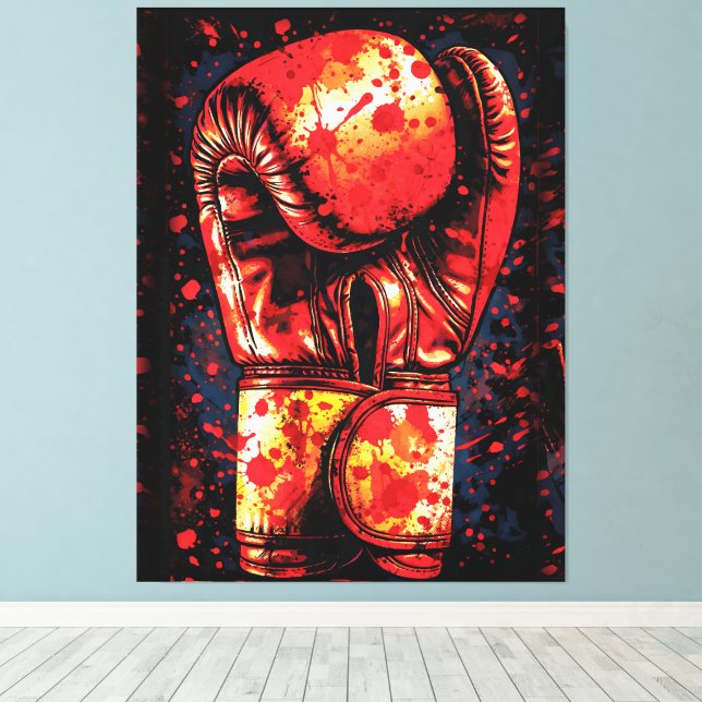 Toile Gants de boxe rouges éclaboussés de sang, art dram (Insitu (Plancher de Bois))