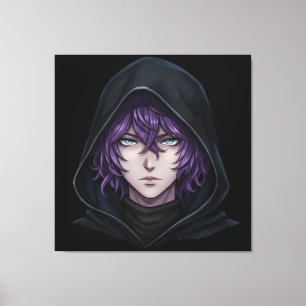 Toile Garçon d'anime au sweat à capuche sombre avec des