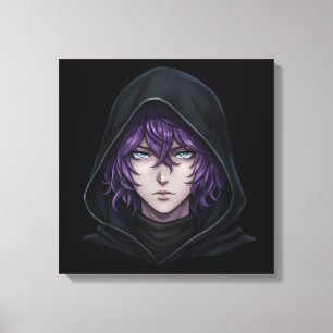 Toile Garçon d'anime au sweat à capuche sombre avec des