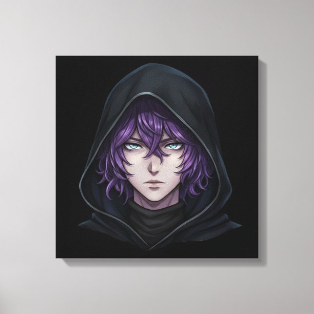 Toile Garçon d'anime au sweat à capuche sombre avec des  (Recto)