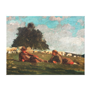 Toile Garçon et fille dans un champ avec mouton (1878)