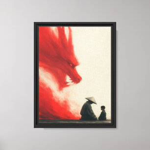 Toile Gardien Dragon Rouge avec Maître et Enfant