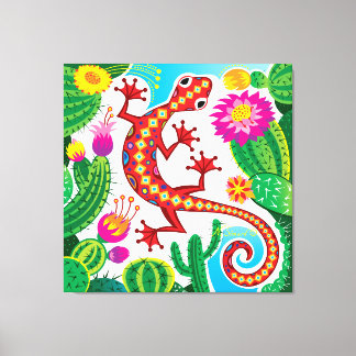 Toile Gecko du Sud-Ouest avec Fleurs de Cactus