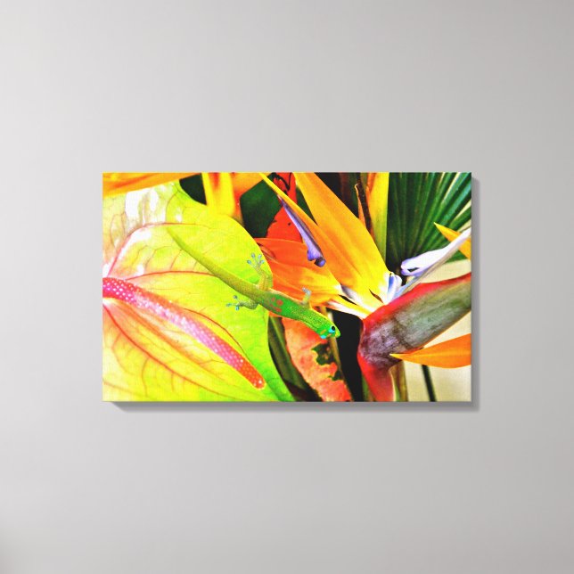 Toile Gecko hawaïen sur les fleurs tropicales (Recto)