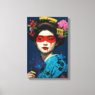 Toile Geisha avec masque rouge et coiffure culturelle mo