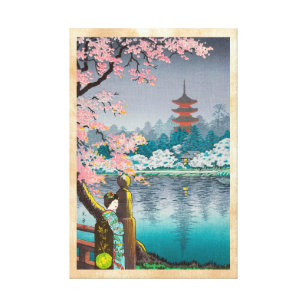 Toile Geisha et cerisier, paysage de Japonais de parc