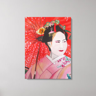 Toile Geisha japonais avec parapluie rouge art original
