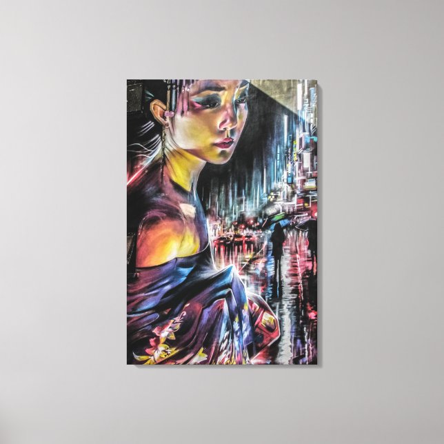 Toile Geisha Tokyo City Night Canvas Art (Recto)