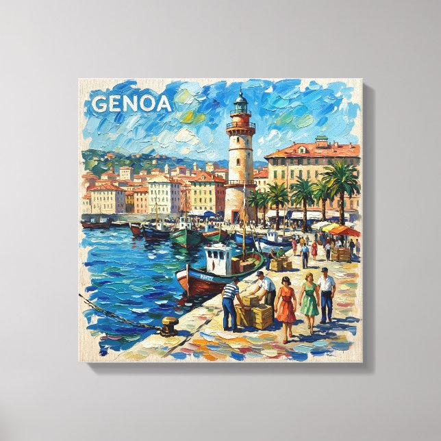 Toile Genoa Harbor Lighthouse Scene Canvas Art (Recto)