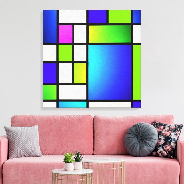 Toile Geometric Harmony – Modern Neon Canvas Print (Insitu(Salon))