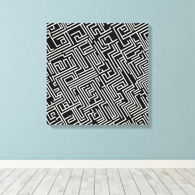 Toile Géométrie de Maze noir et blanc - Abstrait minimal (Insitu (Plancher de Bois))