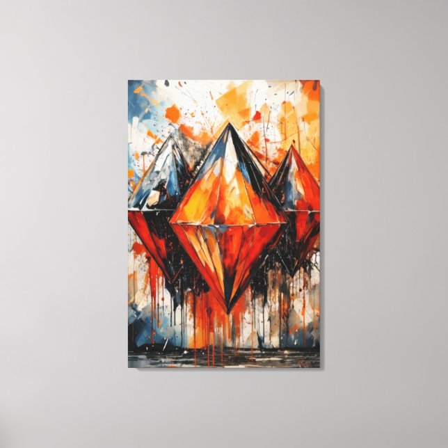 Toile géométrique abstraite Diamant de feu et ombr (Recto)