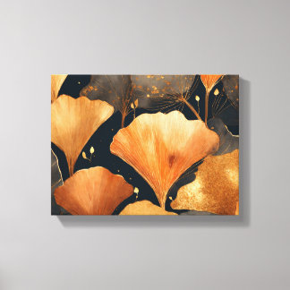 Toile Ginkgo feuille or orange noir