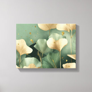Toile Ginkgo feuille or sauge vert