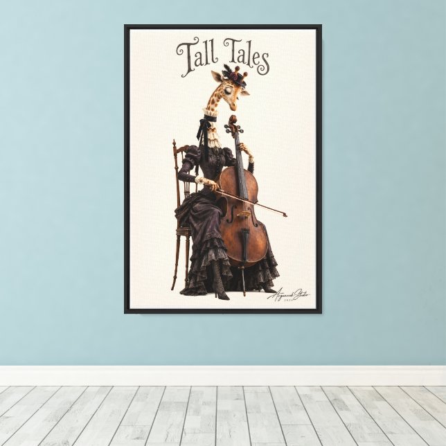 Toile Girafe avec un violoncelle (Insitu (Plancher de Bois))