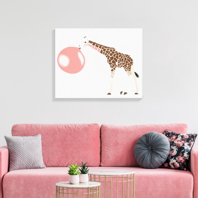 Toile Girafe Bubble Gum Soufflant une Bulle (Insitu(Salon))