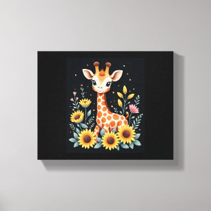 Toile Girafe Charmeur Entouré de Fleurs Manches Longues