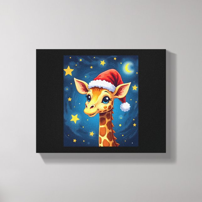 Toile Girafe de Noël Chapeau de Père Noël Nuit Étoilée V (Recto)