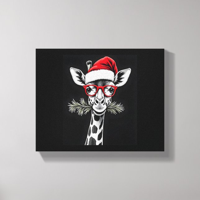Toile Girafe de Noël Chapeau de Père Noël Pyjama Cadeau  (Recto)