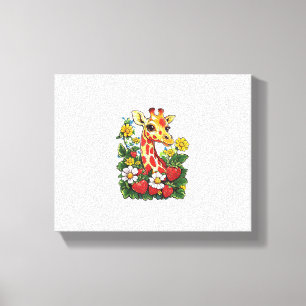 Toile Girafe Fraises et Fleurs Graphique Girafe Mignon