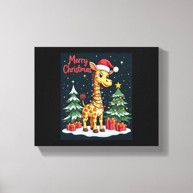 Toile Girafe Joyeux Noël Éclairage de l'arbre de Noël Pè (Recto)