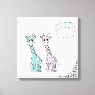 Toile Giraffes mignonnes aux Coeurs et aux Nuages