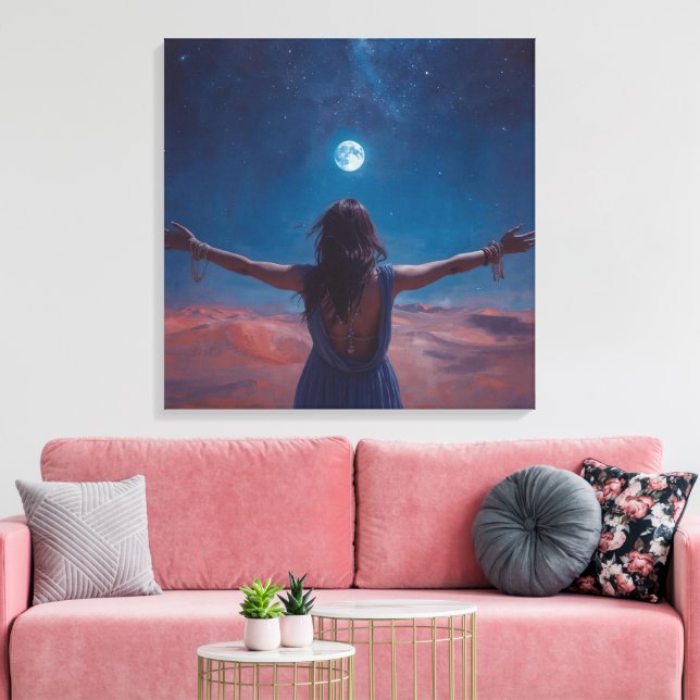 Toile "Girl in Moonlight | Aesthetic Night Sky Wall Art (Insitu(Salon))