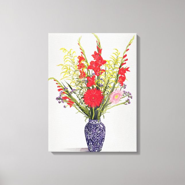 Toile Gladioli et Scabious dans un bleu (Recto)