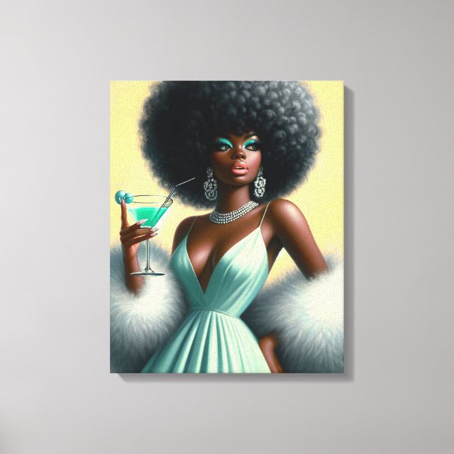 Toile Glamour vintage : Vert Mint Afro Blanc (Recto)
