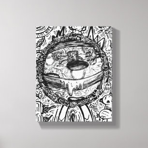 Toile Gland de chêne noir et blanc dessin au trait