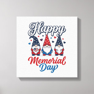Toile Gnome Patriotique Bonne Fête de la Mémoire Vintage