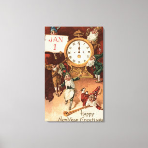 Toile Gnomes Partying autour d'une horloge