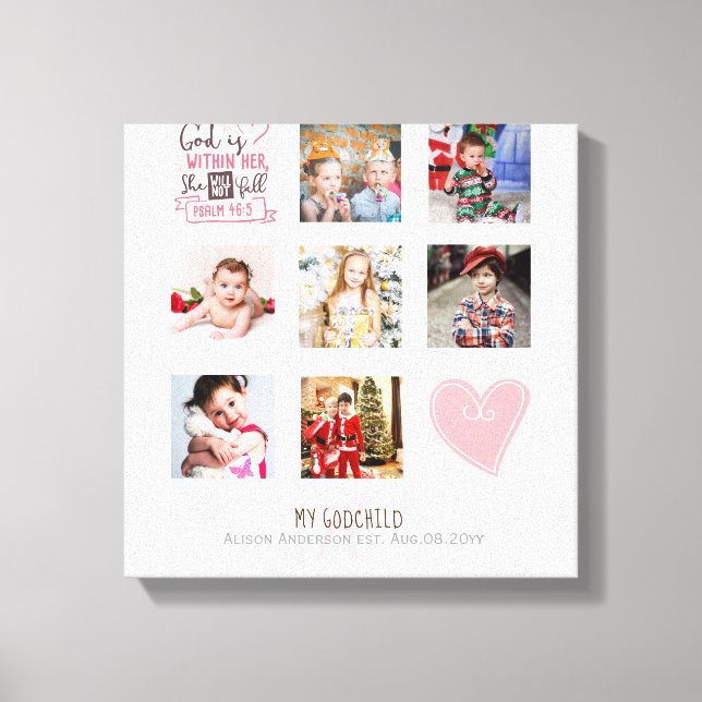 Toile GODMOTHER PHOTO COLLAGE Cadeau avec verset peut mo (Recto)