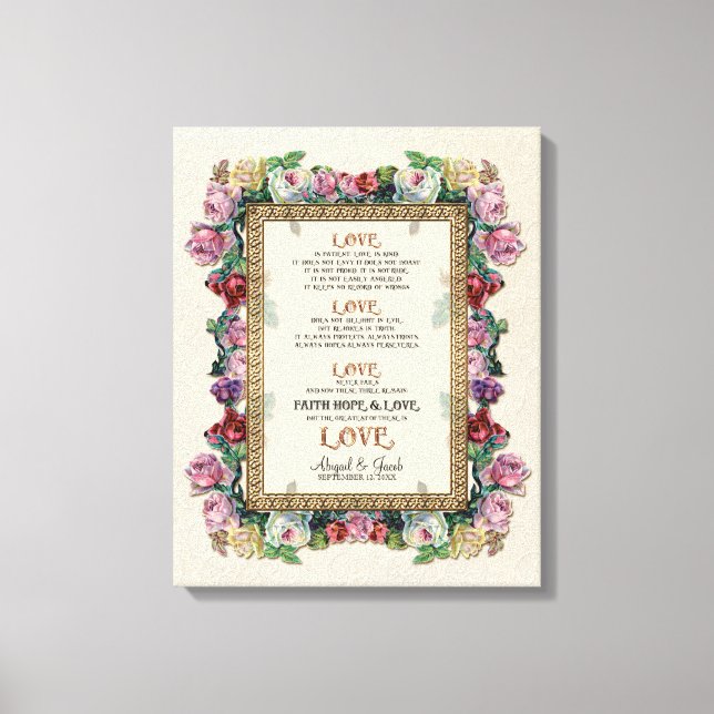 Toile Gold Brocade Floral Love est Mariage Personnalisé (Recto)