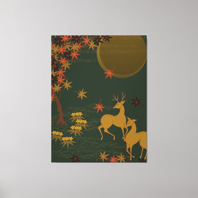 Toile Gold Fall Moon Russe Forêt Nature Cerf (Recto)