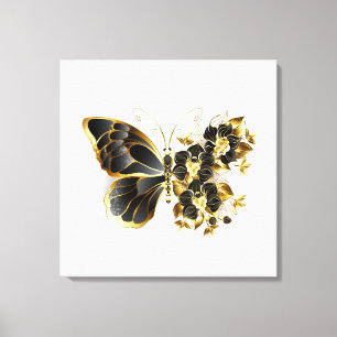 Toile Gold flower Butterfly with Black Orchid