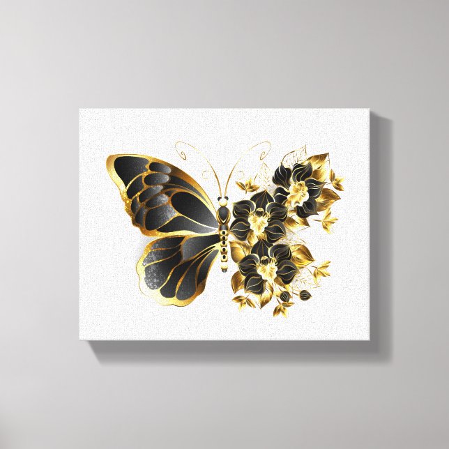 Toile Gold flower Butterfly with Black Orchid (Recto)