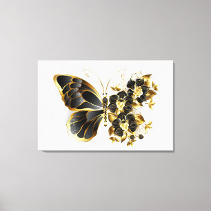 Toile Gold flower Butterfly with Black Orchid