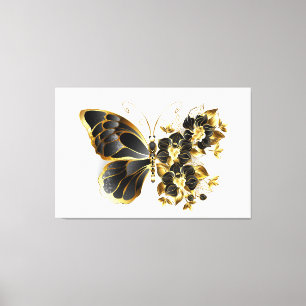 Toile Gold flower Butterfly with Black Orchid