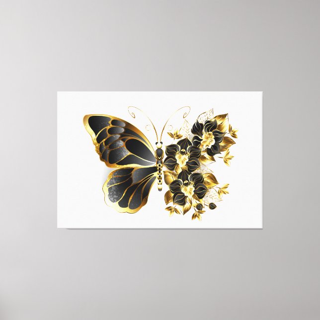 Toile Gold flower Butterfly with Black Orchid (Recto)