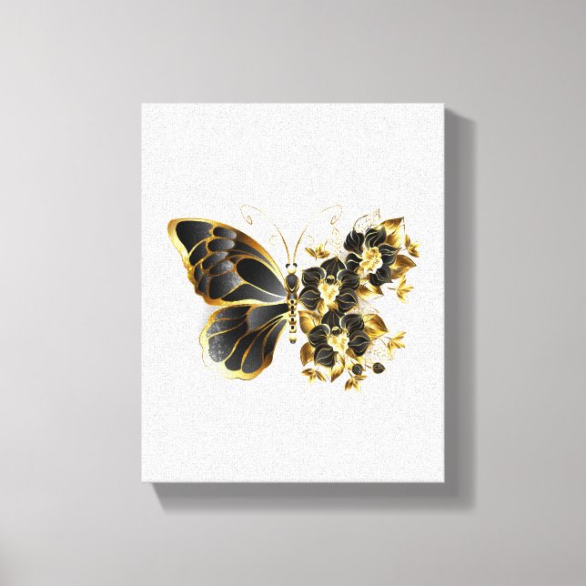 Toile Gold flower Butterfly with Black Orchid (Recto)