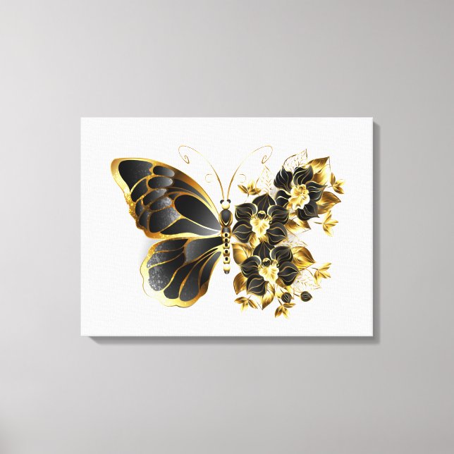 Toile Gold flower Butterfly with Black Orchid (Recto)