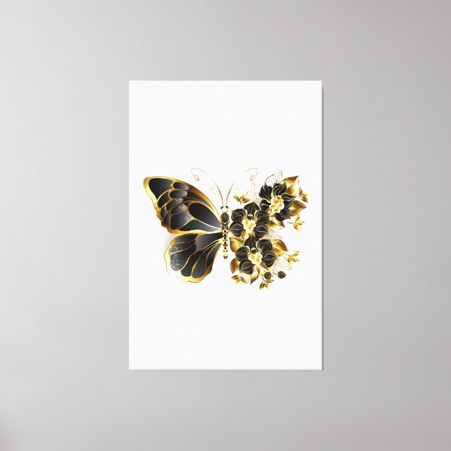 Toile Gold flower Butterfly with Black Orchid (Recto)