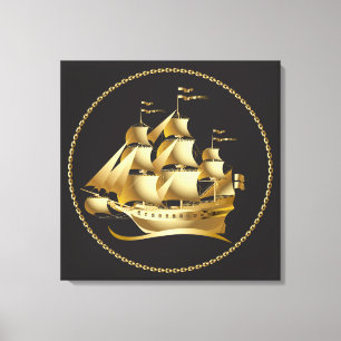 Toile Gold Sailboat Nautical
