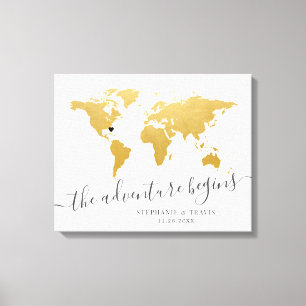 Toile Gold World Map Destination Signature de l'invité