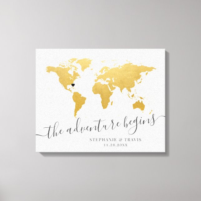 Toile Gold World Map Destination Signature de l'invité (Recto)