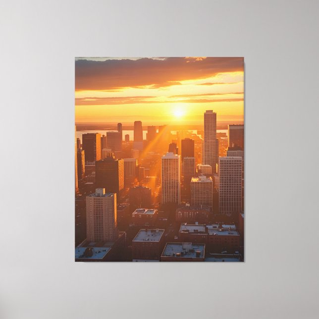 Toile Golden City Sunset - Urban Skyline Silhouette Art (Recto)