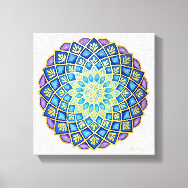 Toile Golden Flower bleu violet Mandala (Recto)