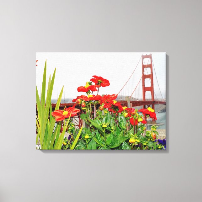 Toile Golden Gate Bridge derrière les fleurs (Recto)