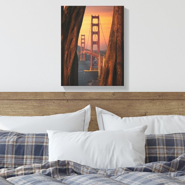 Toile Golden Gate Bridge Photo entre deux arbres (Insitu(Chambre))